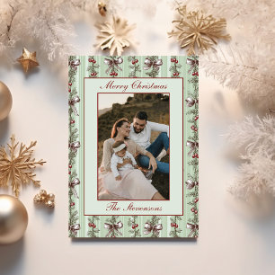 Tarjeta Festiva Clásico Foto Navideño Vintage Victoriano con Acebo
