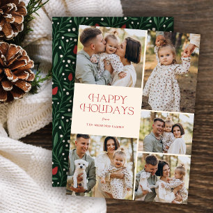 Tarjeta Festiva Clásico Happy Holidays Collage Floral   Marfil