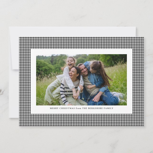 Tarjeta Festiva Clásico houndstooth negro y blanco (Anverso)