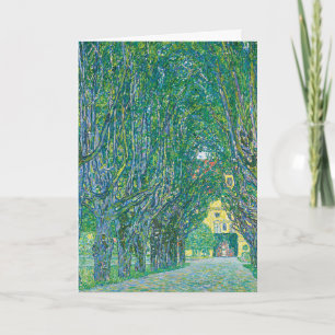 Tarjeta Festiva Clásico Klimt Verde Paisaje Natural Arte Fino