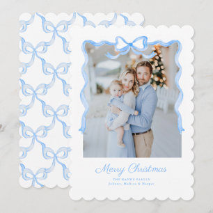 Tarjeta Festiva Clásico Lazos Azules Preppy Grandmillennial