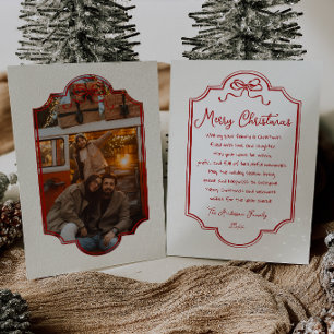 Tarjeta Festiva Clásico marco de foto de lazo rojo retro Merry Chr