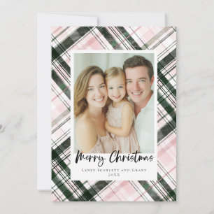 Tarjeta Festiva Clásico navideño rosa y verde pálido