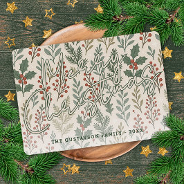Tarjeta Festiva Clásico patrón de floral de Berry Holly Botanical