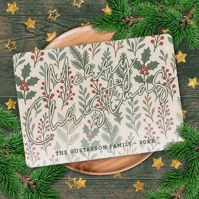 Tarjeta Festiva Clásico patrón de floral de Berry Holly Botanical (Subido por el creador)
