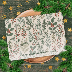 Tarjeta Festiva Clásico patrón floral de bayas de acebo botánico