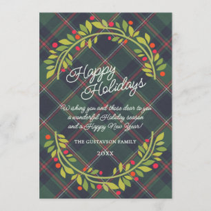 Tarjeta Festiva Clásico Personalizado Plaid Azul Oscuro Rojo Verde