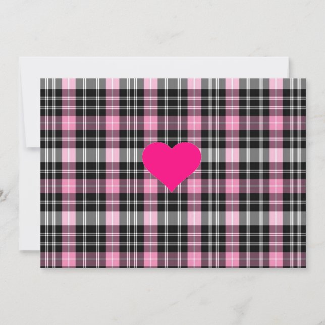 Tarjeta Festiva Clásico Pink negro patrón de platillo rosa corazón (Anverso)