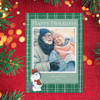 Tarjeta Festiva Clásico Plaid Verde Acogedor Perrito Lindo Familia