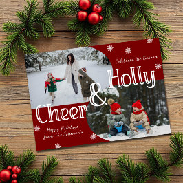 Tarjeta Festiva Clásico Red Holly y Cheer 2 Navidades de fotografí