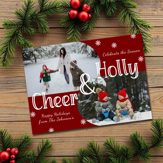 Tarjeta Festiva Clásico Red Holly y Cheer 2 Navidades de fotografí (Subido por el creador)