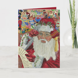 Tarjeta Festiva Clásico Rojo de Santa Dentro Revisándolo Dos Veces