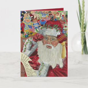 Tarjeta Festiva Clásico Rojo de Santa Dentro Revisándolo Dos Veces