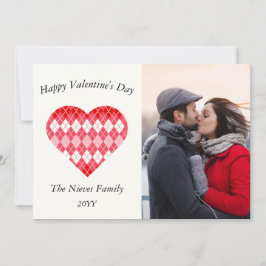 Tarjeta Festiva Clásico rojo y rosa de San Valentín Argyle (blanco