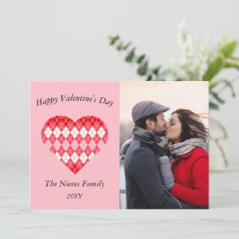 Tarjeta Festiva Clásico rojo y rosa de San Valentín Argyle (rosa)