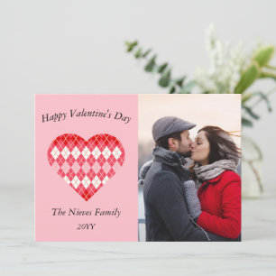 Tarjeta Festiva Clásico rojo y rosa de San Valentín Argyle (rosa)