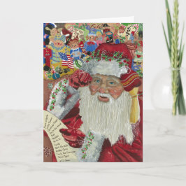 Tarjeta Festiva Clásico Santa Blanco Por Dentro Revisando si Fuist