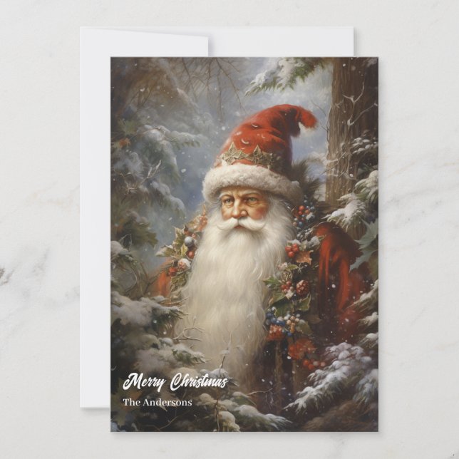 Tarjeta Festiva Clásico Santa Claus en la flor de nieve (Anverso)