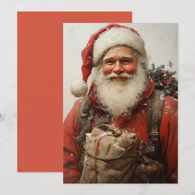 Tarjeta Festiva Clásico Santa Claus Navidades reconfortantes arte (Anverso / Reverso)