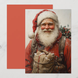 Tarjeta Festiva Clásico Santa Claus Navidades reconfortantes arte