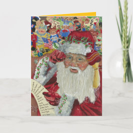 Tarjeta Festiva Clásico Santa Oro Dentro Revisándolo Dos Veces