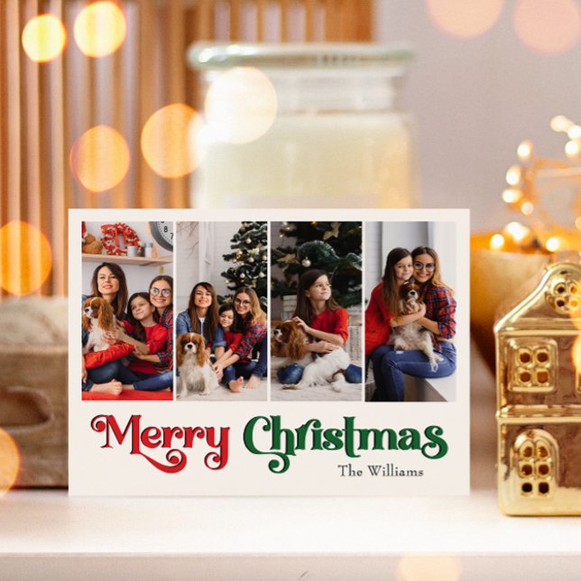 Tarjeta Festiva Clásico Simple Merry Christmas Four Photo (Subido por el creador)