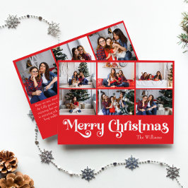 Tarjeta Festiva Clásico Simple Red Merry Christmas Nine Photo