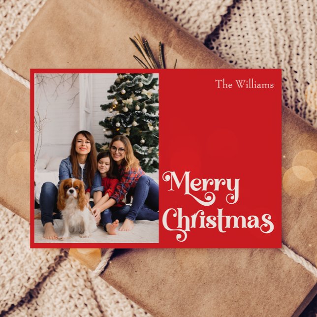 Tarjeta Festiva Clásico Simple Red Merry Christmas One Photo (Subido por el creador)