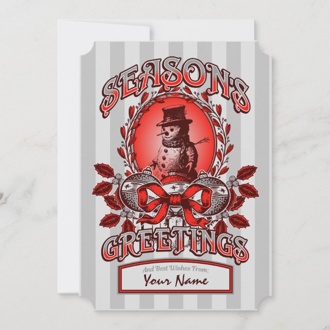 Tarjeta Festiva Clásico Snowman Greet Custom Name Ticket Corner (Anverso)
