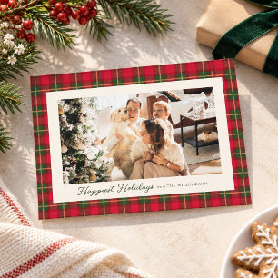 Tarjeta Festiva Clásico Tartán de Cuadros Rojos y Verdes de Navida