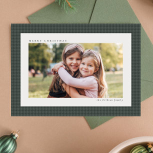 Tarjeta Festiva Clásico verde de cuadros navideños en una foto