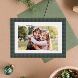 Tarjeta Festiva Clásico verde de cuadros navideños en una foto