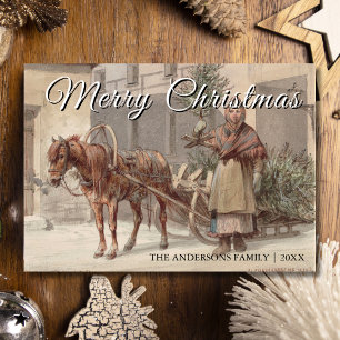 Tarjeta Festiva Clásico Vintage Merry Christmas Tree Charlemagne