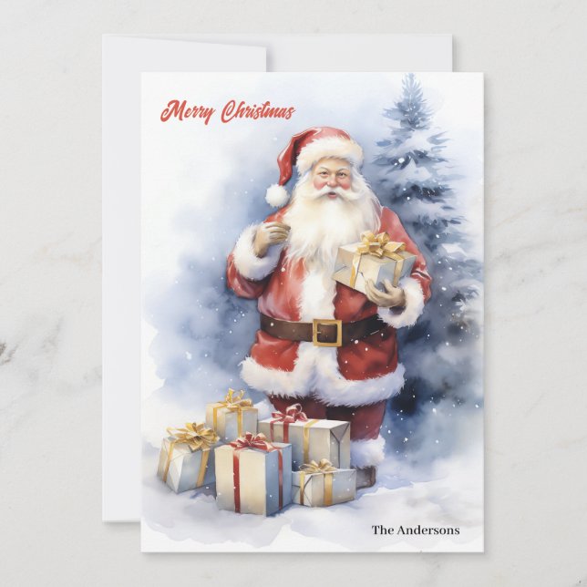 Tarjeta Festiva Clásico y simple Santa Claus con regalos de Navida (Anverso)