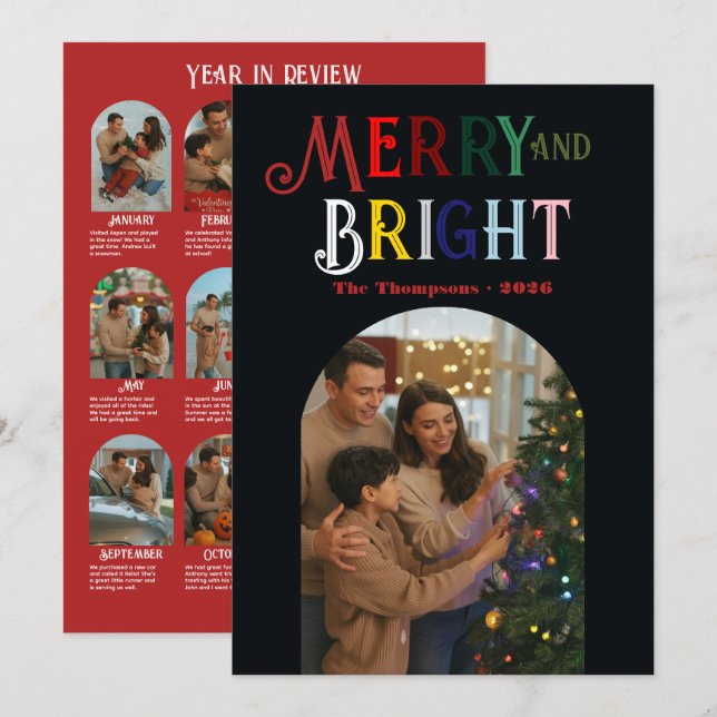 Tarjeta Festiva Clásicos navideños Fotos del "Año en revisión" Nav (Anverso / Reverso)