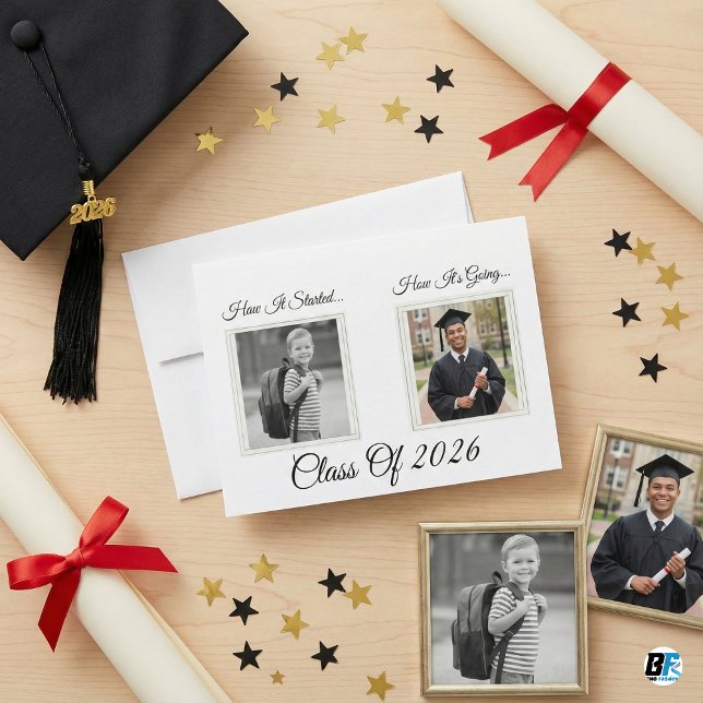 Tarjeta Festiva Class of 2026 Then and Now Photo Graduation Card (Subido por el creador)
