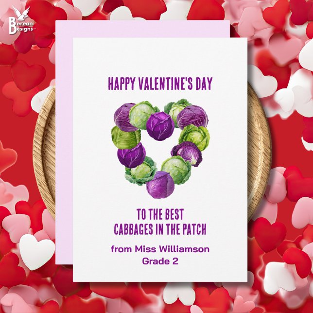 Tarjeta Festiva Class Valentines BEST CABBAGES IN PATCH Teacher (CLASS VALENTINE'S DAY CARD from Teacher to children, with BEST CABBAGES IN THE PATCH design. )