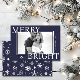Tarjeta Festiva Classic Blue Merry & Bright Bold Snowflake Photo