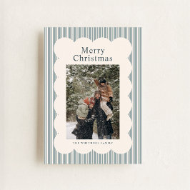 Tarjeta Festiva Classic Blue Stripe Photo Holiday Card