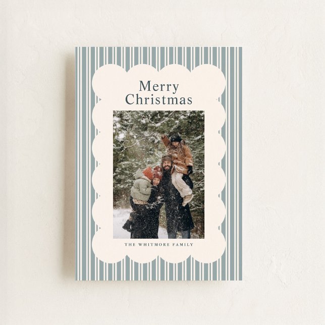 Tarjeta Festiva Classic Blue Stripe Photo Holiday Card (Subido por el creador)