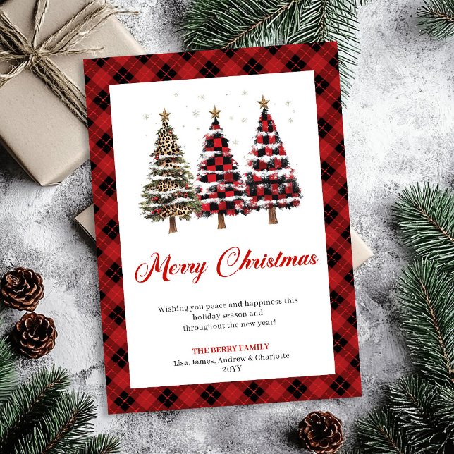 Tarjeta Festiva Classic Buffalo Plaid Christmas Tree Greeting Card (Classic Buffalo Plaid Christmas Tree Greeting Card)