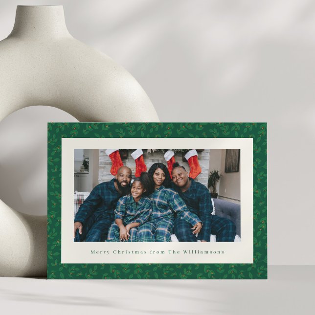 Tarjeta Festiva Classic Christmas Green Botanical Festive Photo (Subido por el creador)