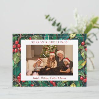 Tarjeta Festiva Classic Christmas Holly Flat Holiday Card