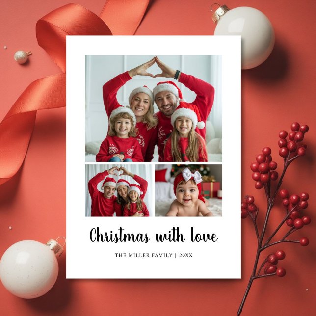 Tarjeta Festiva Classic Christmas With Love Family Holiday Card (Subido por el creador)
