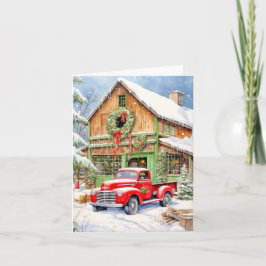 Tarjeta Festiva Classic Country Winter Farmhouse Merry Christmas