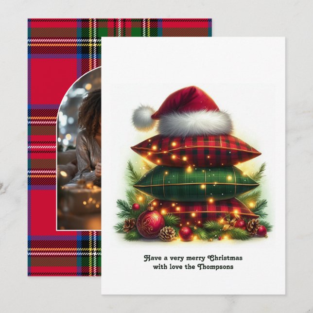 Tarjeta Festiva Classic Cozy Plaid Family Holiday Photo (Anverso / Reverso)