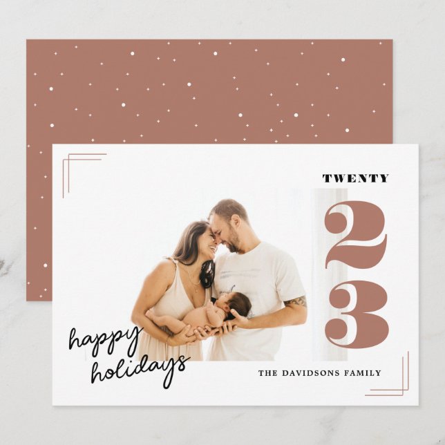 Tarjeta Festiva Classic Dusty Rosa Star Photo Happy Holidays Card (Anverso / Reverso)