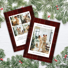 Tarjeta Festiva Classic Festive Red Plaid 5 Photo Christmas