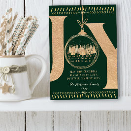 Tarjeta Festiva Classic Festive Touch Simple Green and Gold “JOY” 
