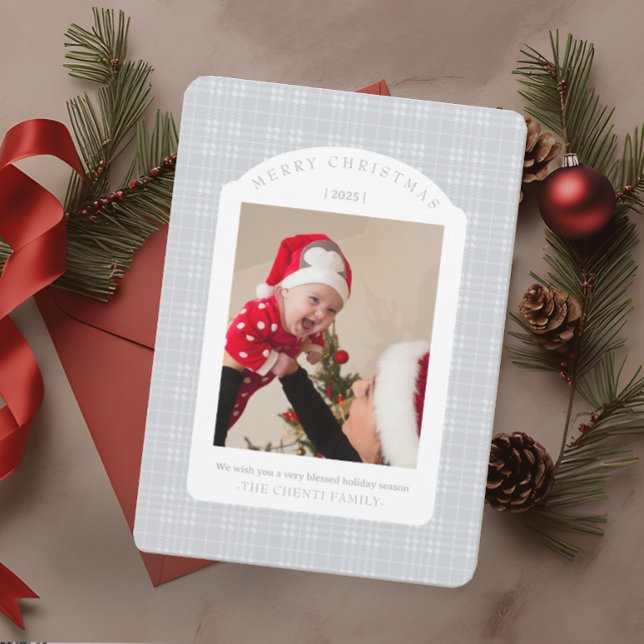 Tarjeta Festiva Classic Gray Plaid Christmas Card (Subido por el creador)